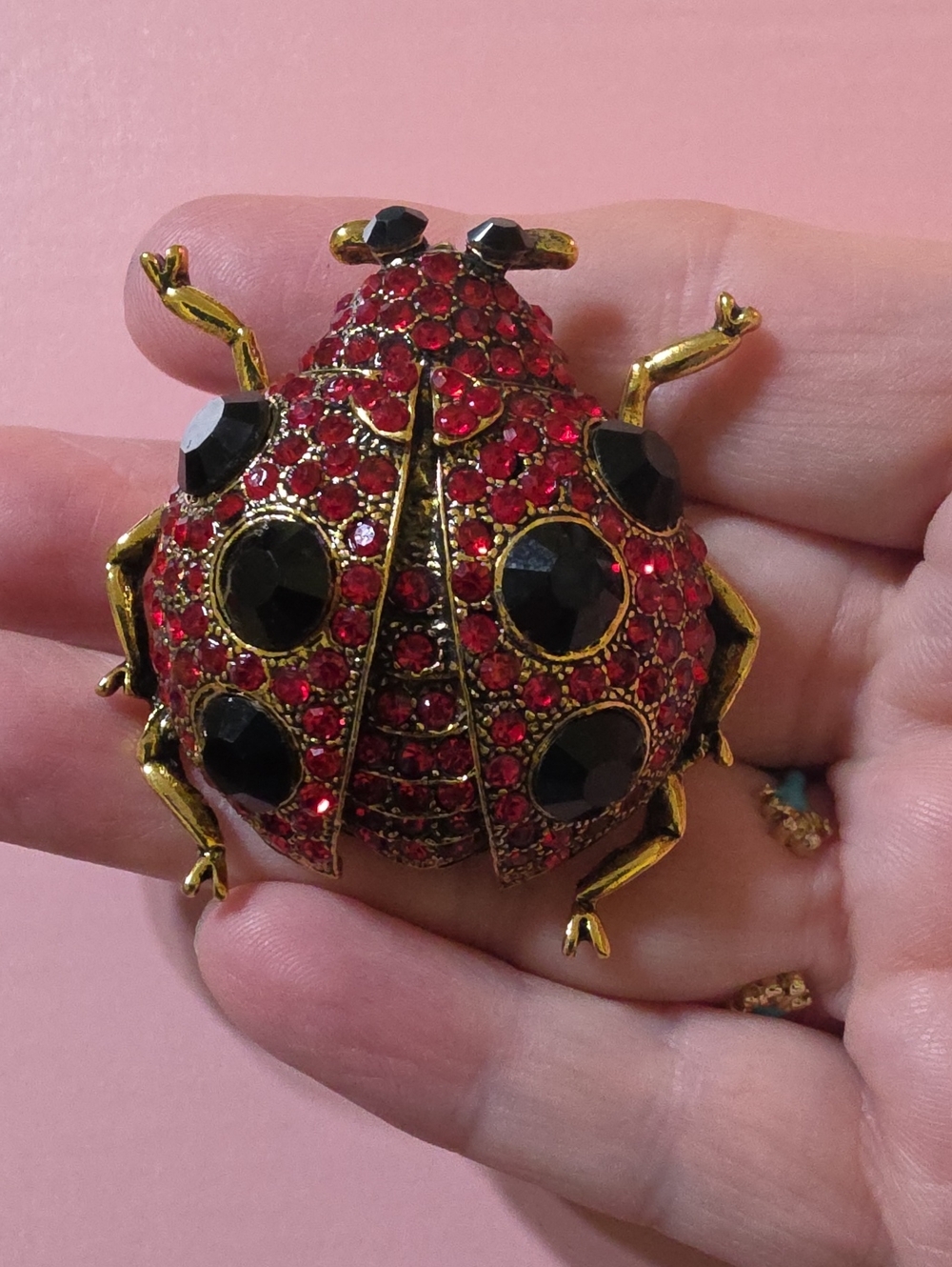 A97- Red Crystal Ladybug Brooch